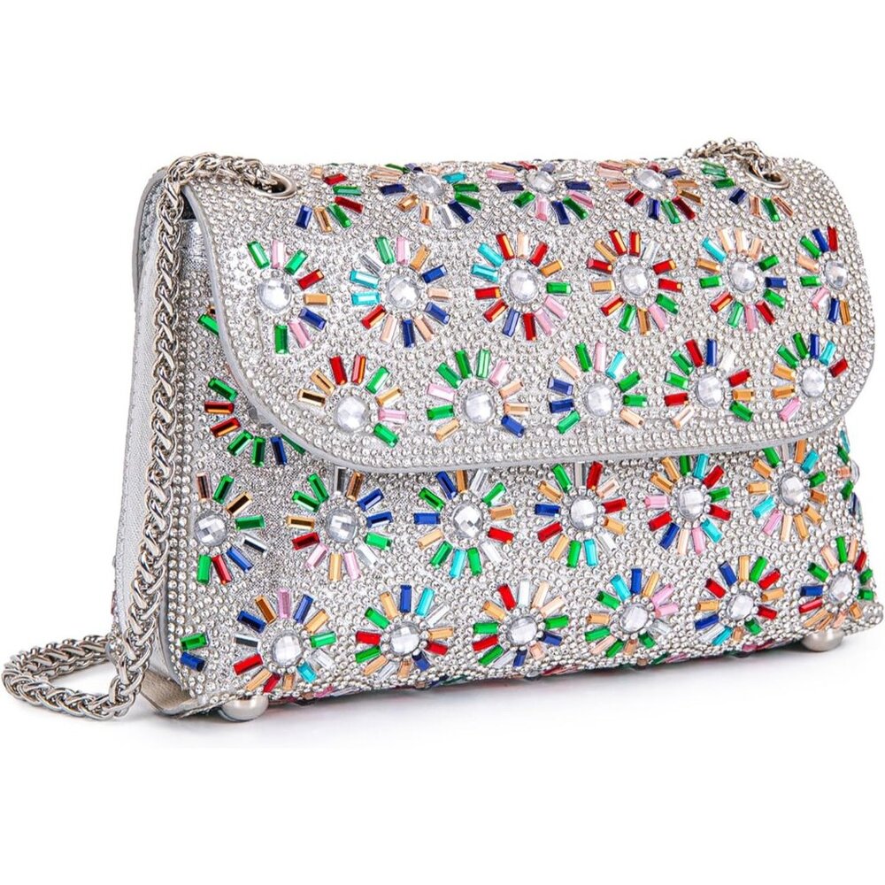 〽️Women White Shoulder Crossbody Handbags Crystals Rhinestone Evening Bag